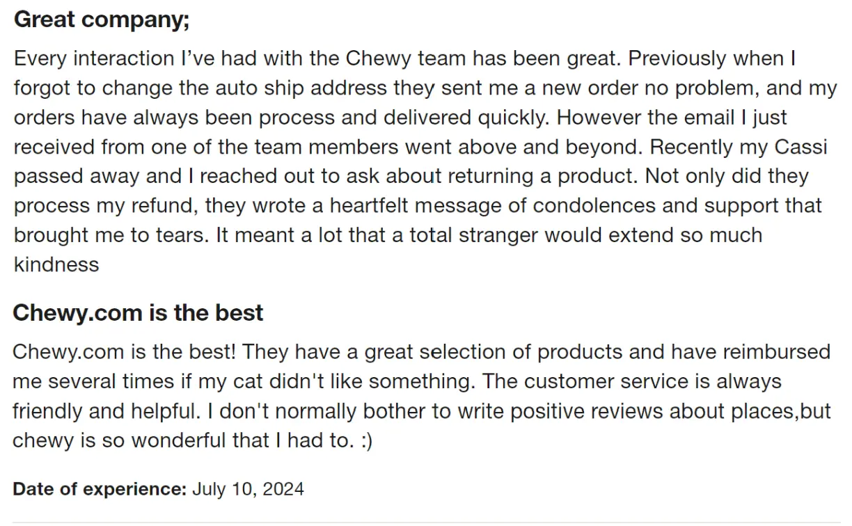 chewy customer reviews