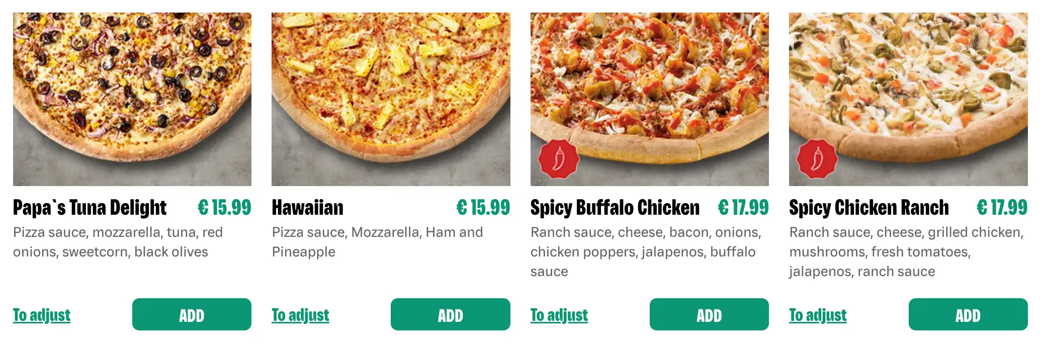 prices for Papa johns pizza